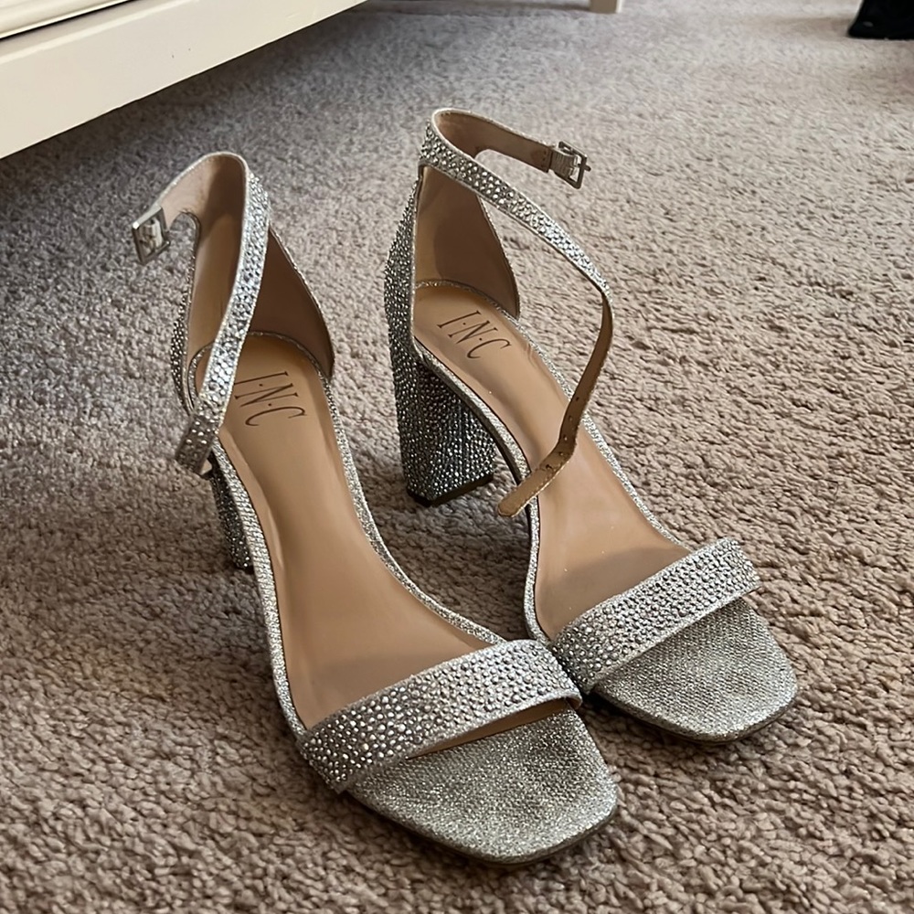 Silver Sequin Heels, Size 8.5